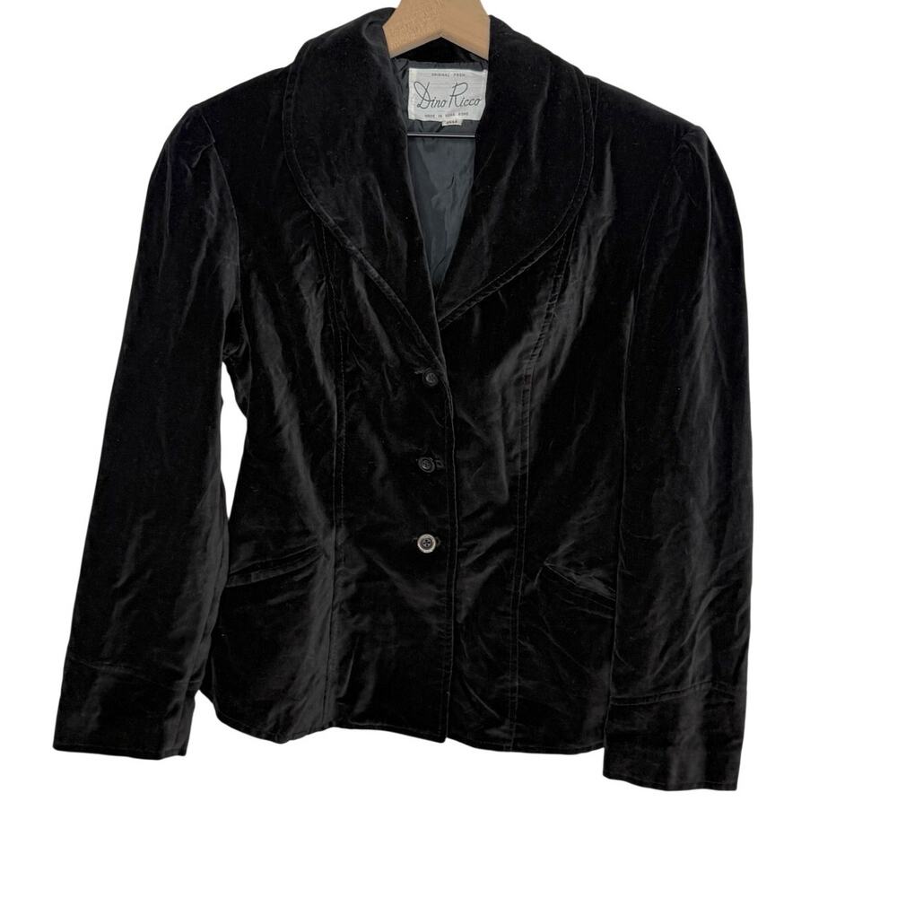 VINTAGE ORIGINAL DINO RICCO Women's 13 14 Woven Cotton Velvet Blazer Black